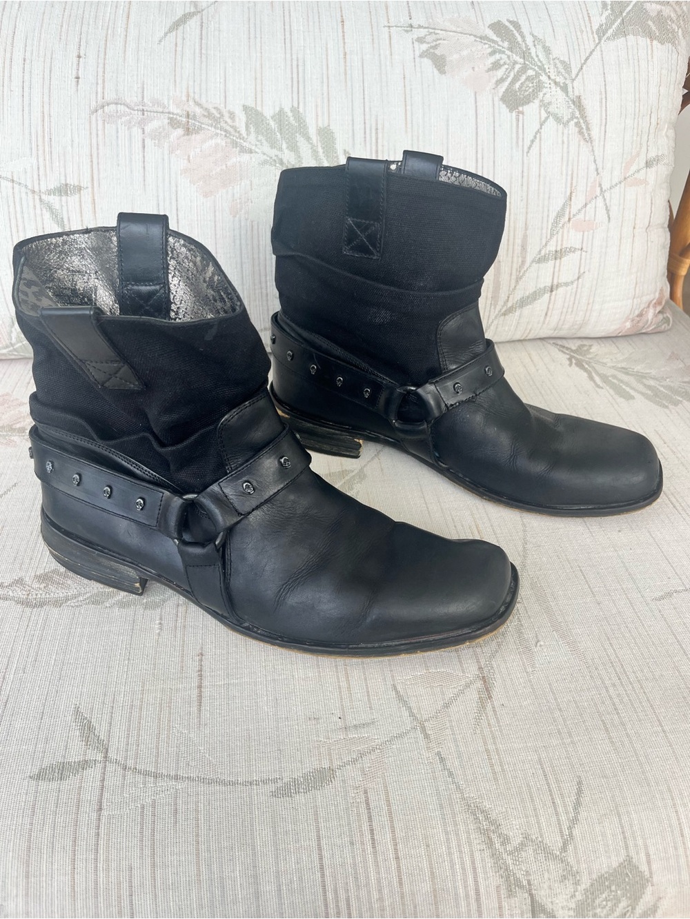 Mark Nason Lounge Black Men's Harness Boots with Skull Studded Strap